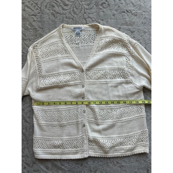 Vintage Cream Crochet Knit Cardigan Women’s Large Boho Open Weave Sweater - Picture 5 of 6